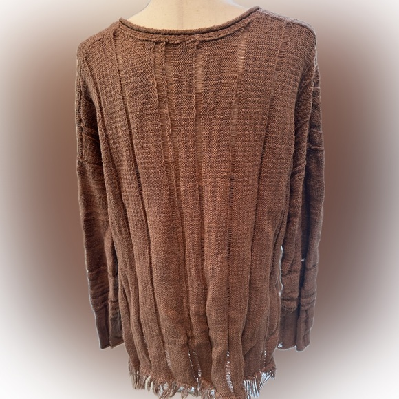 Free People S Ocean Drive Open Knit Fringe Sweater Brown EUC! - Picture 9 of 11